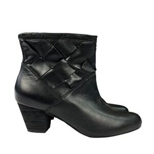 Corso Como Bedford Black Woven Leather Ankle Boots Block Heel Size 6M Retro Boho